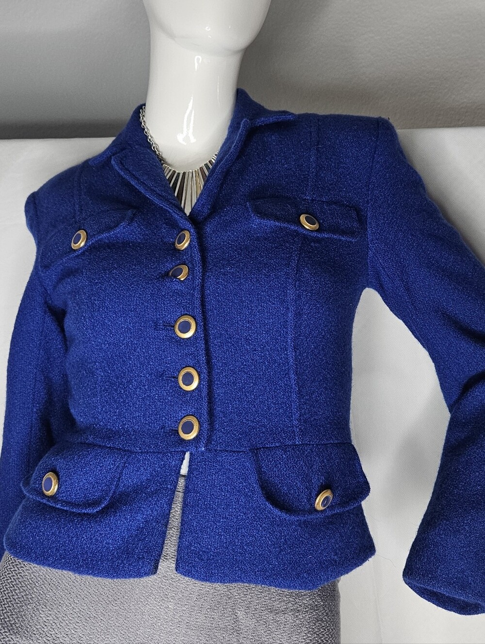 Ann Taylor Royal Blue Wool Blend Peplum Blazer with Gold Buttons
